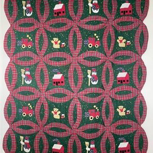 Vintage Hand Sewn Christmas Green and Red Holiday Quilt